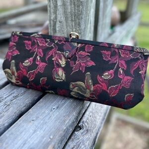 Vintage 50s 60s Jaquard Envelope Clutch Floral Evening Bag Purse